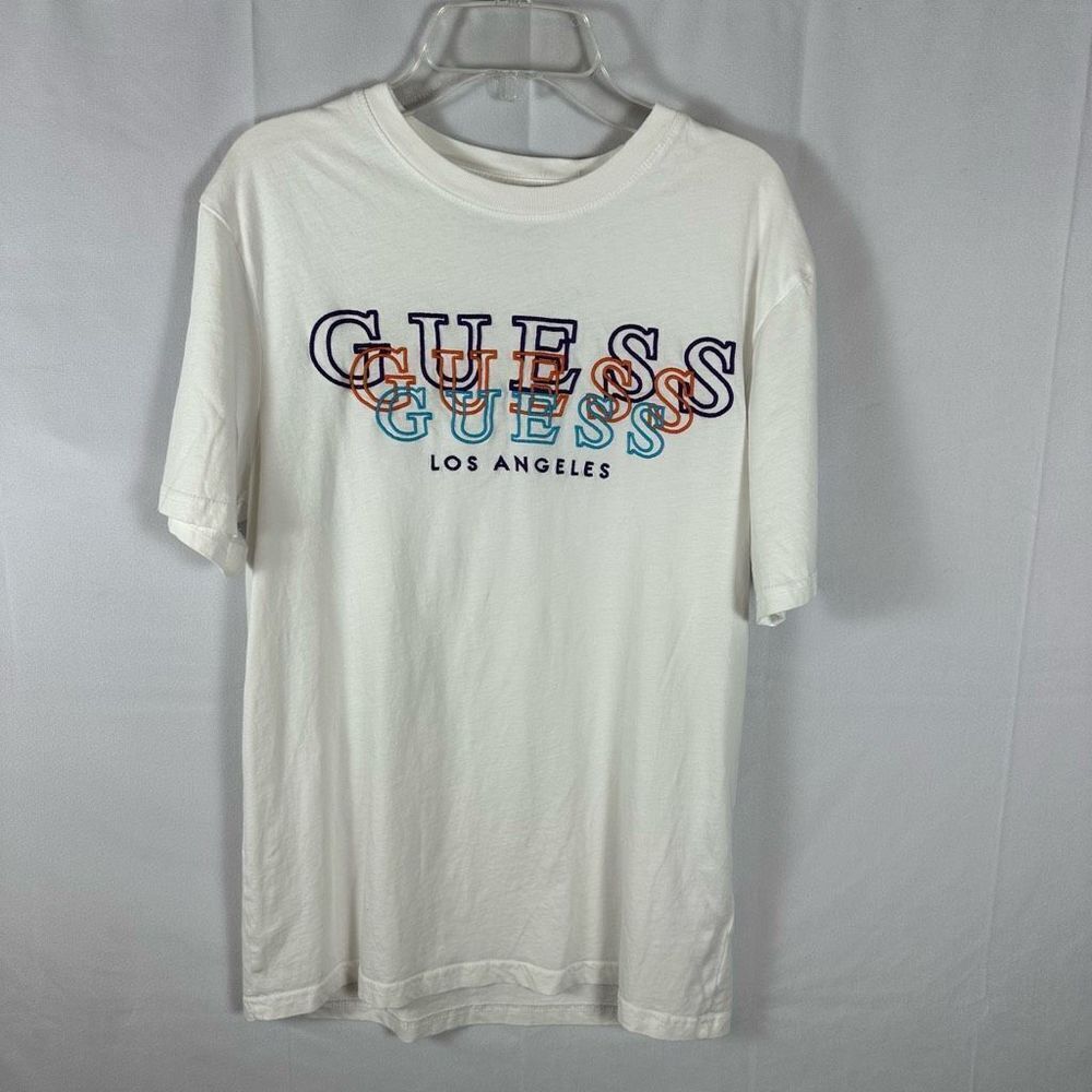 Guess Women’s Basic White Tee Shirt Short Sleeve Embroidered Front S